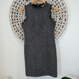 Loft black and white fitted dress with ruffle trim size 0P